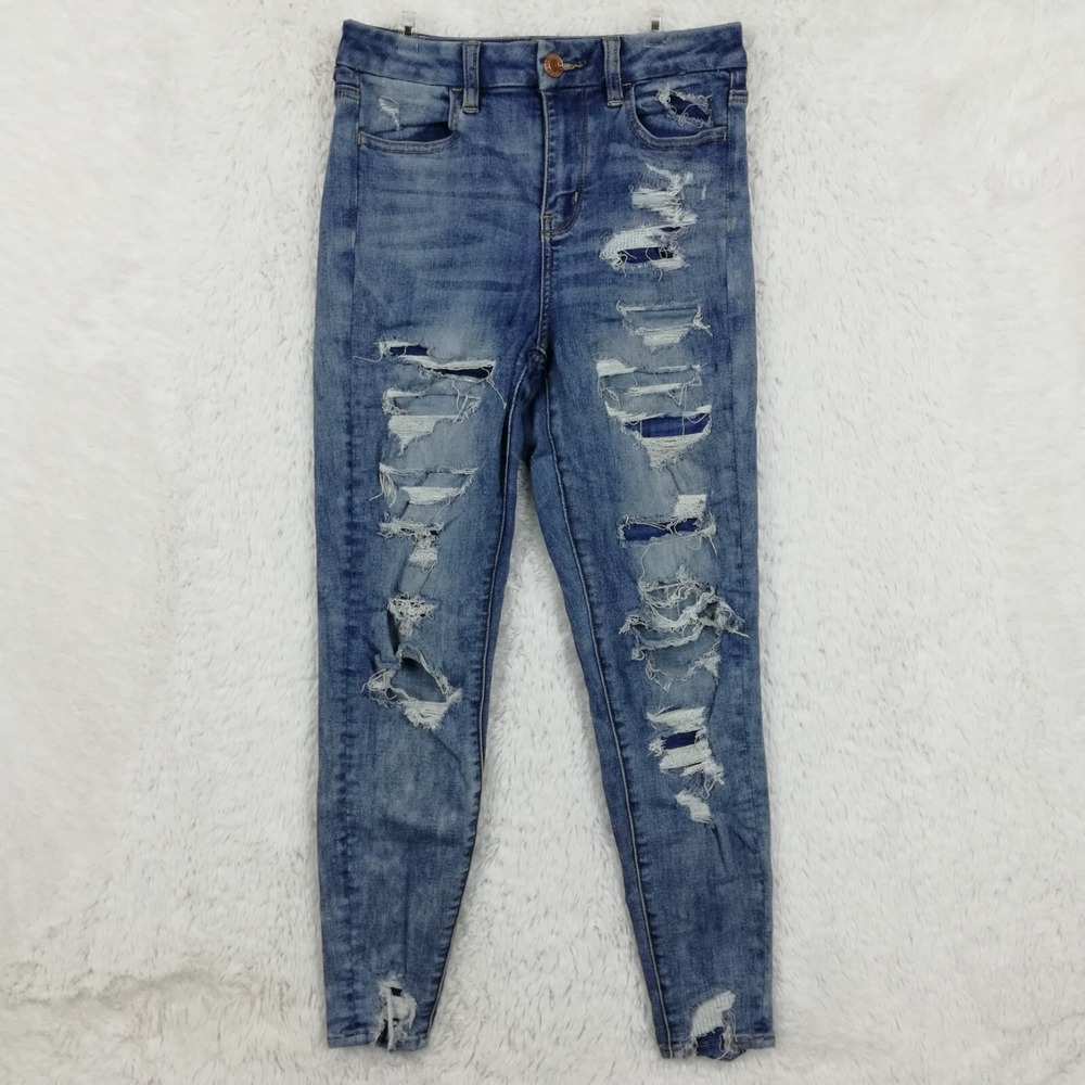 American Eagle Jeans Womens Jeggings Next Level Stretch Blue Denim Rip Short 4